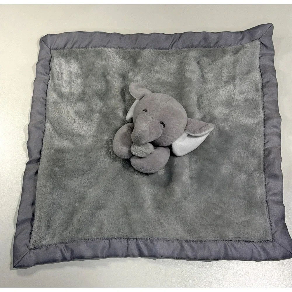 Carters Elephant Lovey Security Baby Blanket Gray White Cuddle Plush Back Up